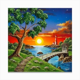 Highly detailed digital painting with sunset landscape design 15 Canvas Print