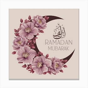 Ramadan Mubarak wall art with pink flowers on moon on a neutral background Ramadan 2025 Canvas Print