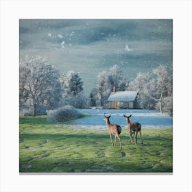 Deer In The Snow 15 Canvas Print