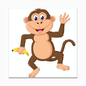 Illustration of cute cartoon monkey, Cartoon Monkey Vector Canvas Print
