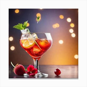 Cocktail With Strawberries And Raspberries Canvas Print