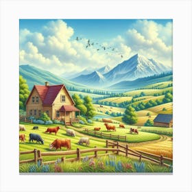 Farm House In The Countryside Canvas Print