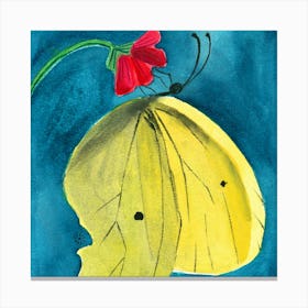 Yellow Butterfly - square watercolor yellow teal red Canvas Print