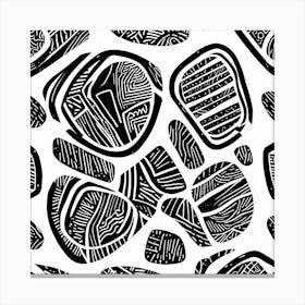 Retro Inspired Linocut Abstract Shapes Black And White 2 Canvas Print