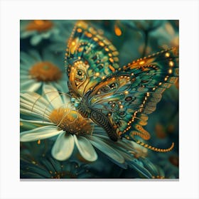 Butterfly On Daisies 8 Canvas Print