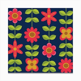 Mid Century Mod Retro Red Flowers with Leaves Canvas Print