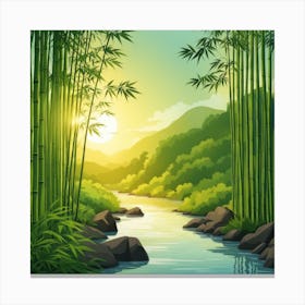 A Stream In A Bamboo Forest At Sun Rise Square Composition 121 Canvas Print