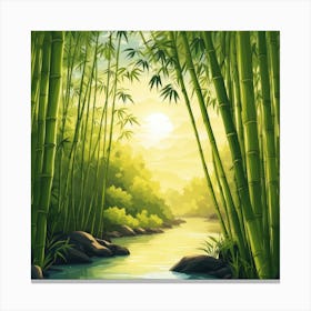 A Stream In A Bamboo Forest At Sun Rise Square Composition 54 Canvas Print