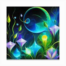 Abstract oil painting: Water flowers in a night garden 9 Canvas Print