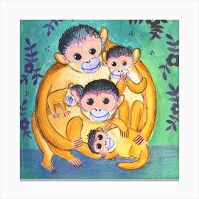 Squirrel Monkey Happy Family Life Square Canvas Print
