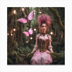 Pink Steampunk Butterfly Mossy Forrest Light Maiden Canvas Print