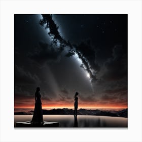 Two Women Looking At The Milky Way Canvas Print