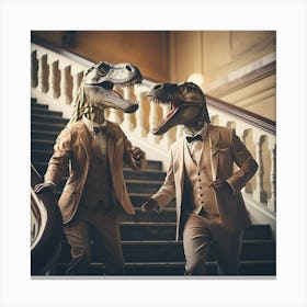 Dinosaurs On The Stairs - Friends - Vintage - Laughing Canvas Print