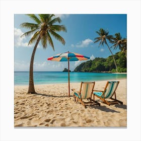 Two Lounge Chairs On A Beach Canvas Print