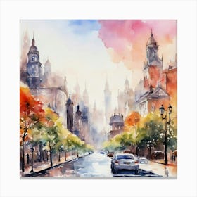 Watercolor Of A City Street Canvas Print