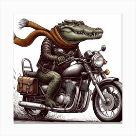 Crocodile On A Motorcycle Canvas Print