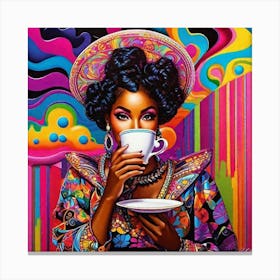 Woman Drinking Coffee Canvas Print