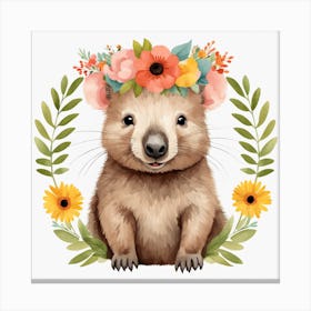 Floral Baby Wombat Nursery Illustration (29) Canvas Print