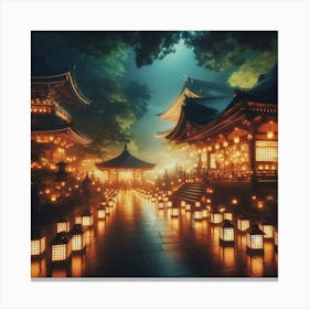 Lit Lanterns In A Temple 1 Canvas Print