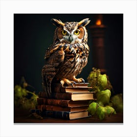 Owl On Books, An Owl Perched On A Stack Of Books Symbolizing Wisdom And Learning 7 Canvas Print