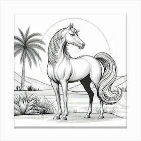 Line Art Arabian stallion 5 Canvas Print