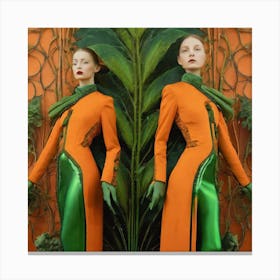 Two Women In Orange And Green Canvas Print