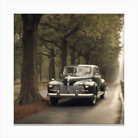 Vintage Car on the forest road Canvas Print