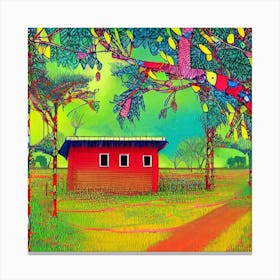 Red House In The Forest Canvas Print