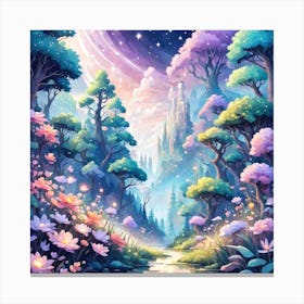 A Fantasy Forest With Twinkling Stars In Pastel Tone Square Composition 329 Canvas Print