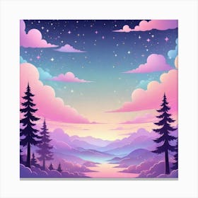 Sky With Twinkling Stars In Pastel Colors Square Composition 17 Canvas Print