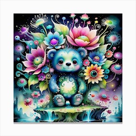 Teddy Bear With Flowers Canvas Print