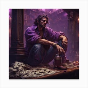 Man Sitting On A Pile Of Money Canvas Print