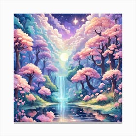 A Fantasy Forest With Twinkling Stars In Pastel Tone Square Composition 197 Canvas Print