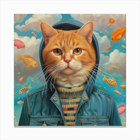 Cat With Fishes Canvas Print