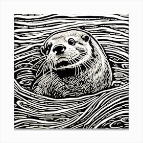 Otter Linocut 4 Canvas Print