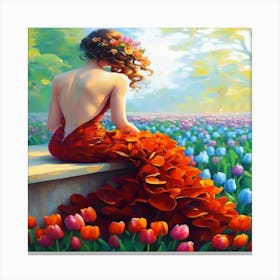 A Girl With Curly Hair Sitting Canvas Print