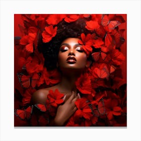 Beautiful Black Woman In Red Flowers Canvas Print