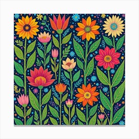 Flowers On A Blue Background Canvas Print