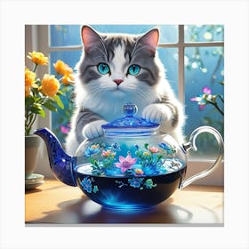 Cat In A Teapot Canvas Print