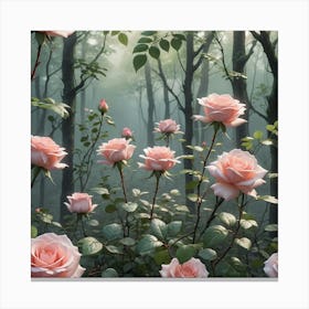 Pink Roses In The Forest Canvas Print