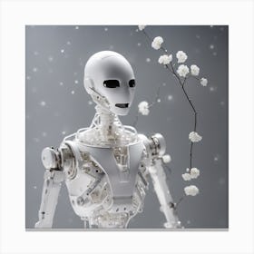 Porcelain And Hammered Matt Silver Android Marionette Showing Cracked Inner Working, Tiny White Flow (2) Canvas Print