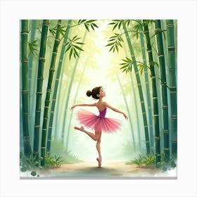 Watercolor Ballerina In Tranquil Bamboo Forest 1 Canvas Print