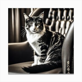 Black And White Cat On A Chair Canvas Print