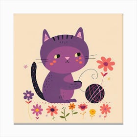 Purple Cat With Yarn 2 Canvas Print