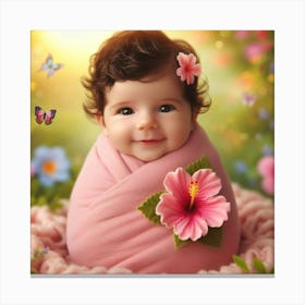 Baby Girl With Flowers Canvas Print