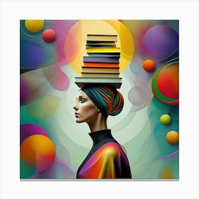 Poised and Intellectual: Surreal Book Stacking Canvas Print