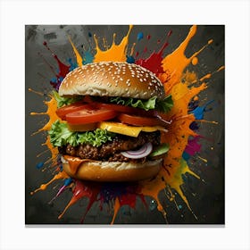 Cheeseburger On Pop Art Background Canvas Print