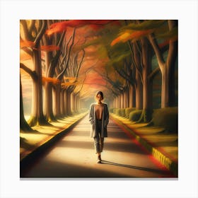 Girl Walking Through The Forest Canvas Print