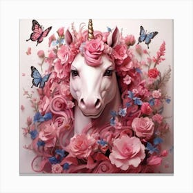 Unicorn With Flowers Canvas Print