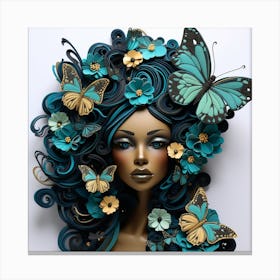 Woman With Blue Hair And Butterflies Canvas Print